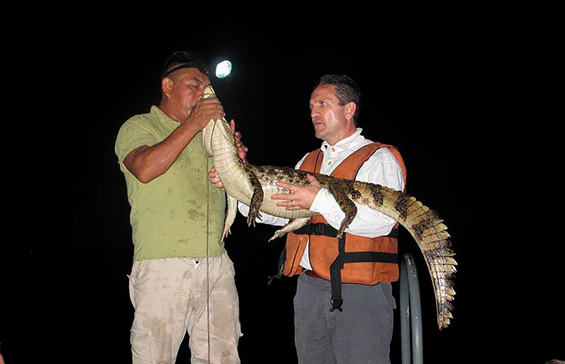 Participantes de un viaje viviendo una actividad nocturna de naturaleza con un guía local